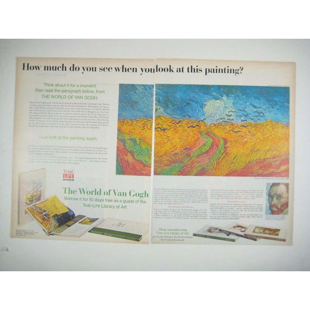 World Of Van Gogh Time Life Library Ad Print Field Crows 2 Page READ
